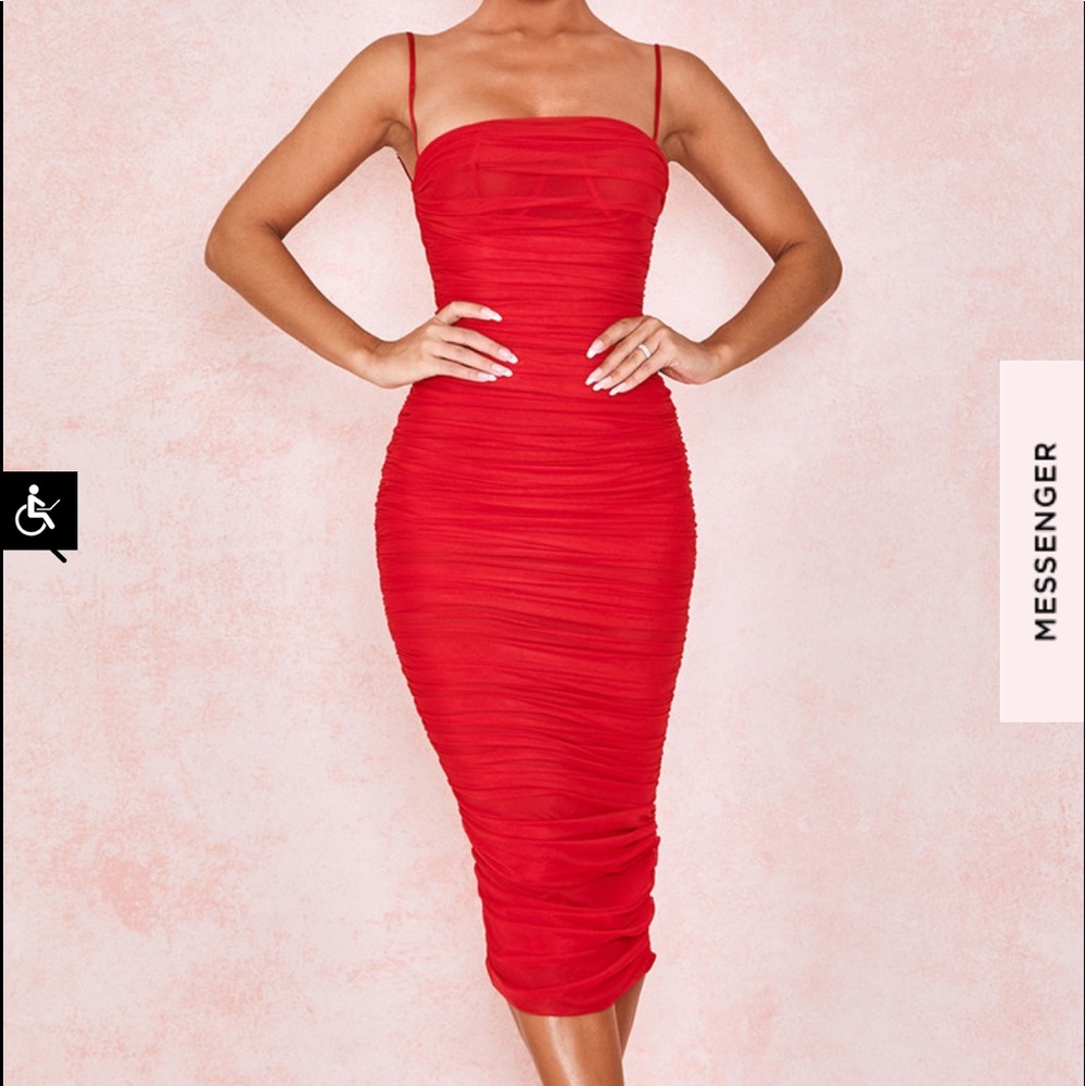 SIRENE RED GATHERED ORGANZA MESH DRESS